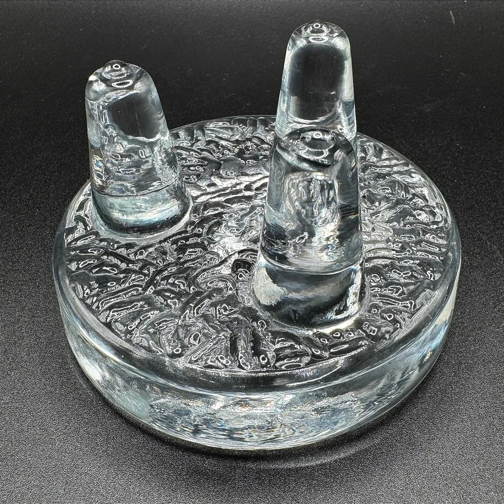 Viking Glass Vtg Handmade Clear Textured 3 Footed Tripod Taper Candle Holder MCM
